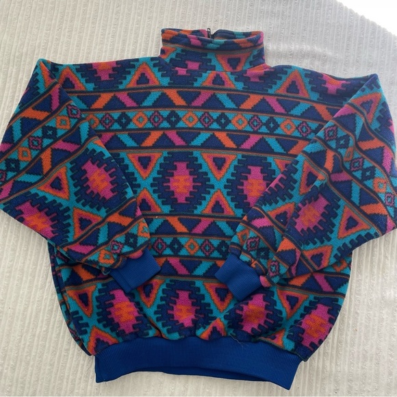 Vintage Wildrose Men’s Native Aztec Print 1/4 Zip Fuzzy Sherpa Sweater - Picture 7 of 10